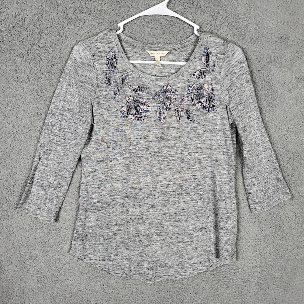Rebecca Taylor Women's light gray Linen 3/4 sleeve knit top Size XS